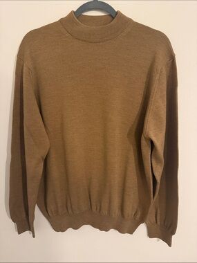 Toscano, Made in Italy, 100% Merino Wool Mens Crewneck Sweater - Camel Brown, M